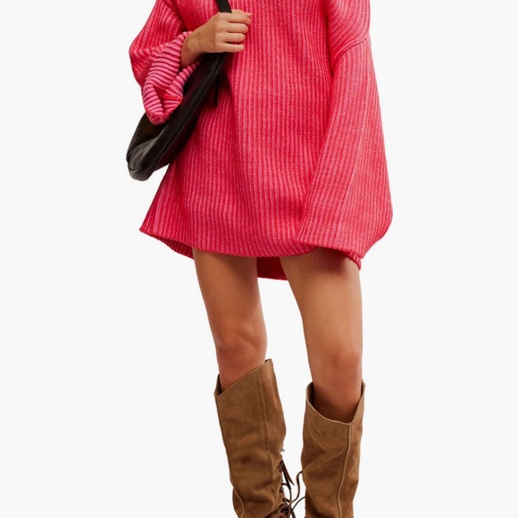 NWT Free People Boat Neck Tunic Sweater Medium BLOSSOM GLOW COMBO - Picture 4 of 12